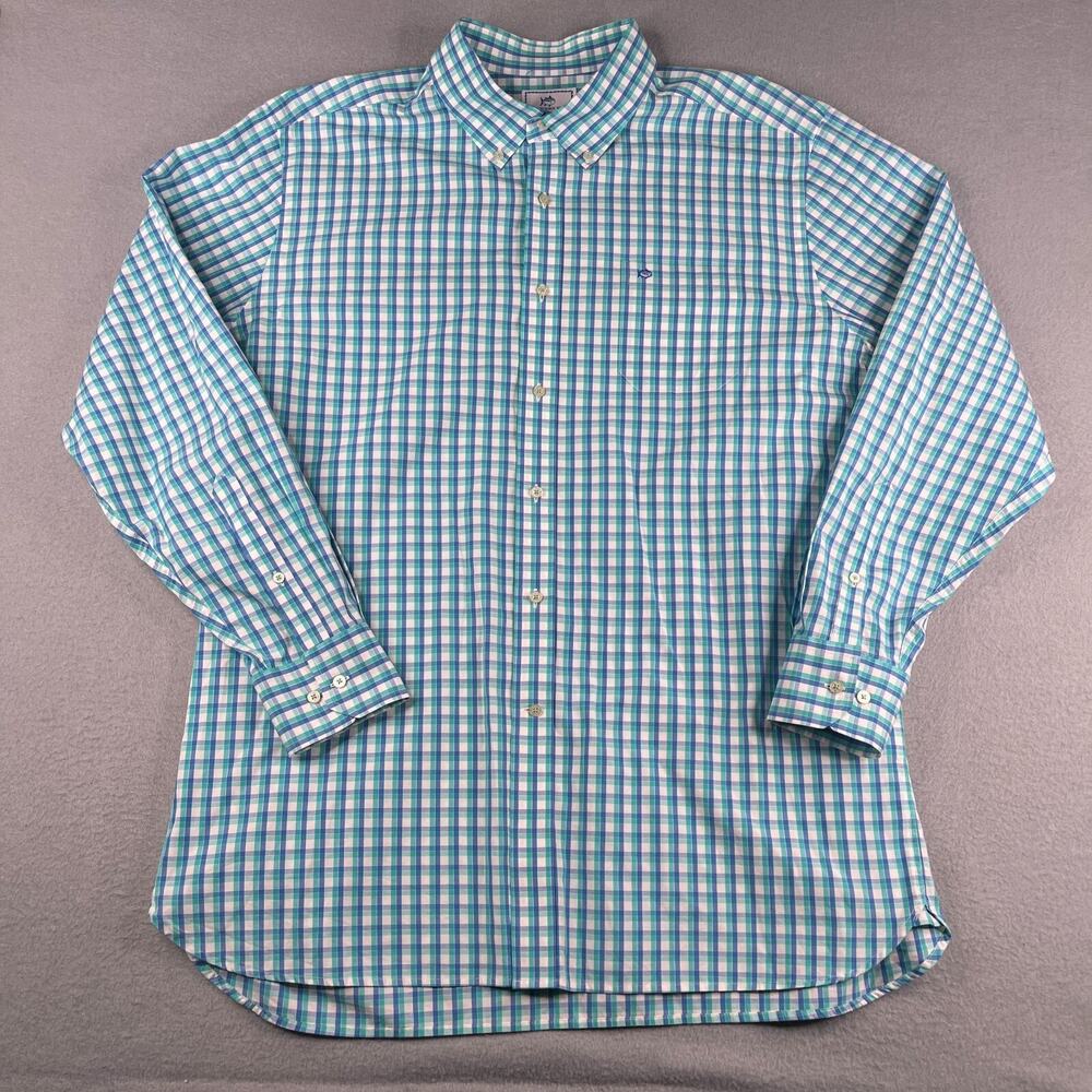 Southern Tide Shirt XL Blue Plaid Classic Fit Casual Button Up Long Sleeve Mens